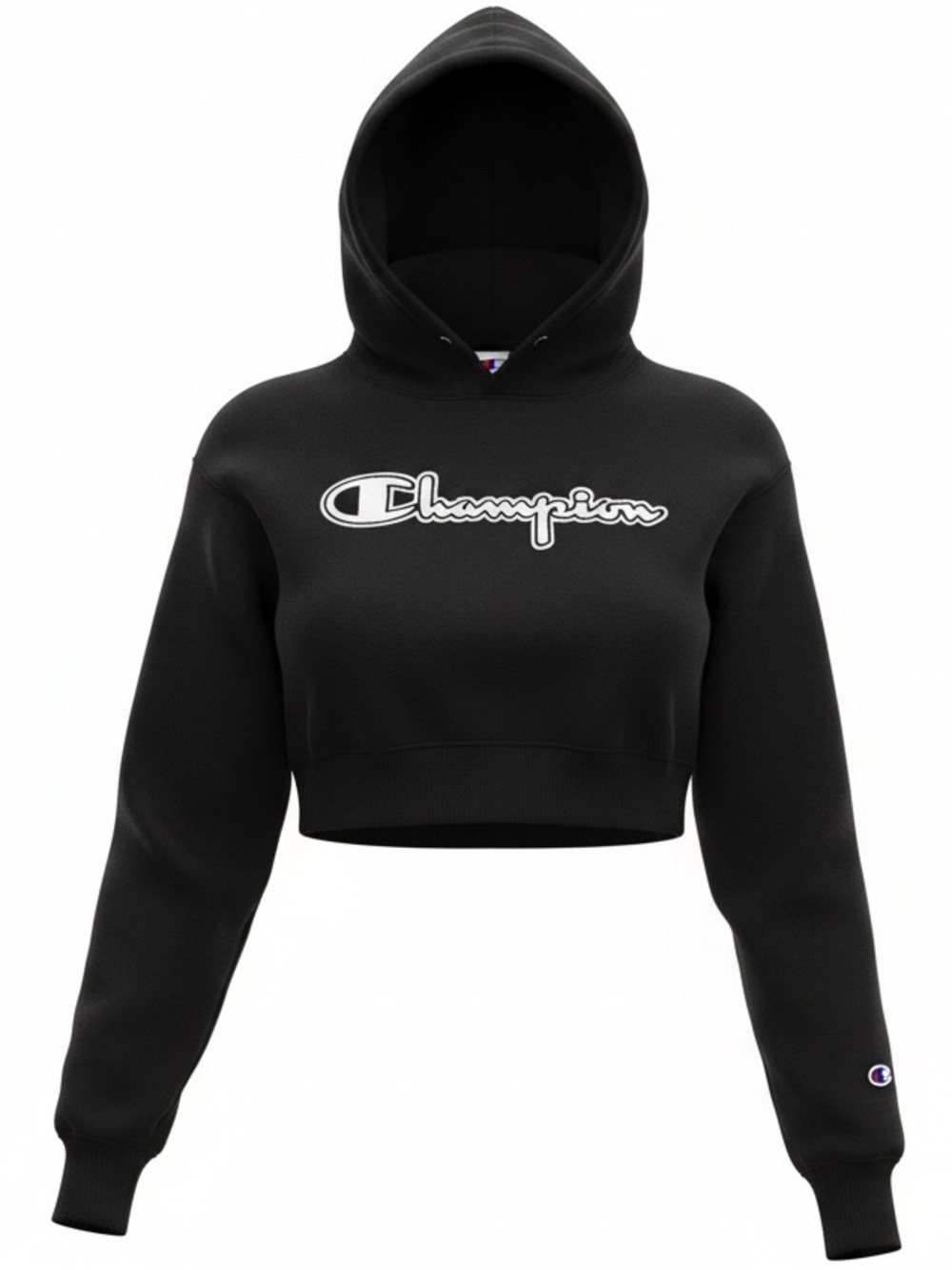 Champion Black Reverse Weave Embroidered Cropped Hoodie Sweatshirt